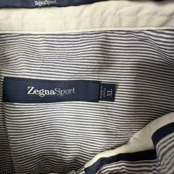Ermenegildo Zegna Men's XL‎ Dress Shirt Blue/Gray Striped LS SEE DESCRIPTION - Picture 3 of 16